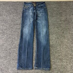 Free Culture Jeans Womens Size 3 Blue Rhinestone Studded Y2K Straight Leg Denim